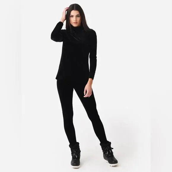 SnoSkins Vintage Black Velvet Base Layer Top Turtleneck Size Large Ski Layer - Picture 3 of 11